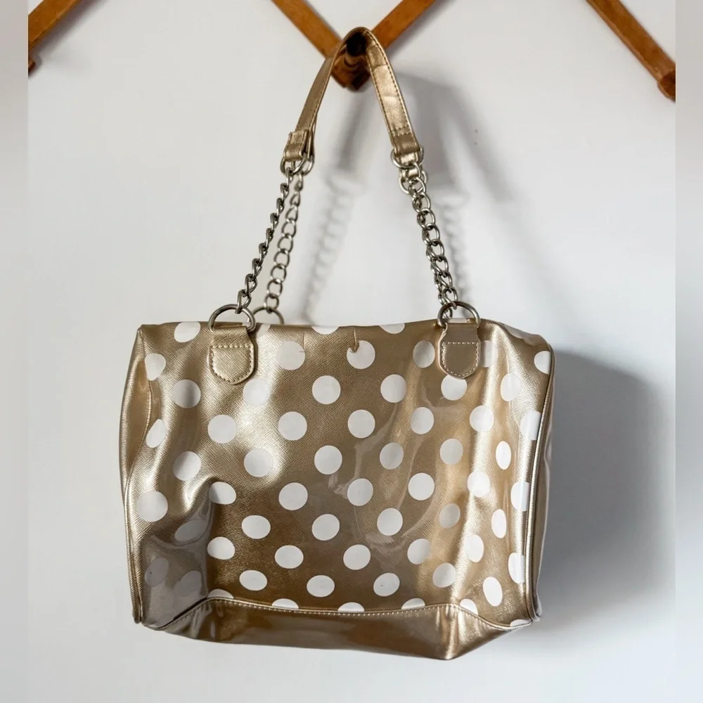 Betsey Johnson Gold And White Polka Dot Shoulder Bag